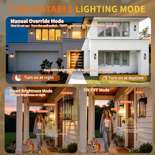 20 Inch Motion Sensor Dawn to Dusk Outdoor Sensor Light Fixture Anti-Rust Exterior Wall Lighting Waterproof Outdoor Wall Lantern for Porch Patio Front Door Garage - 2 Pack