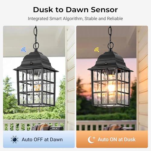 VIANIS Dusk to Dawn Outdoor Pendant Light for House with Adjustable Chain