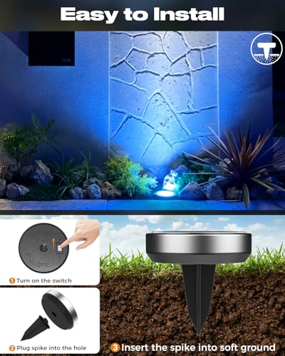 btfarm 16 Pack Solar Lights Outdoor Waterproof, 8 LED Solar Ground Lights