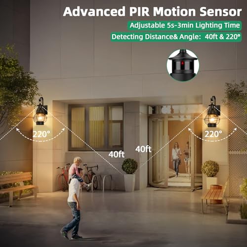 Lamomo Motion Sensor Outdoor Wall Light, Dusk to Dawn Porch Light, Black