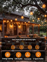 Halloween Orange String Lights, 25Ft G40 Outdoor Halloween Decorations Lights with 27 LED Shatterproof Orange Globe Bulbs, Hanging Patio Lights for Christmas Backyard Holiday Fall Party Garden Decor