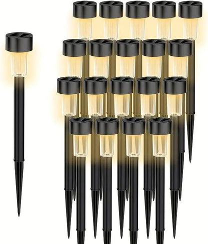 2025 New LED Light, Outdoor Solar Path Light, Garden Lamp, Automatic Sensing, Suitable for Courtyard, Lawn, Balcony, Walkway, Family Camping Gift (Plastic Head, 20 Pieces per Pack - Warm Light)