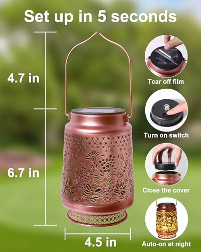 2 Pack Hummingbird Solar Lanterns Outdoor Waterproof, Garden Decor Birthday Gifts for Women Mom Grandma Sister, Metal Hanging Solar Lights Outside Decorative for Backyard Patio Lawn Pathway Landscape