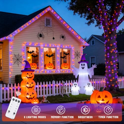 JMEXSUSS 500 LED Orange and Purple Halloween Lights with Remote