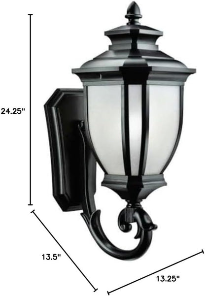 Kichler Salisbury 24.25" 1 Light Outdoor Wall Light with White Linen Glass in Black