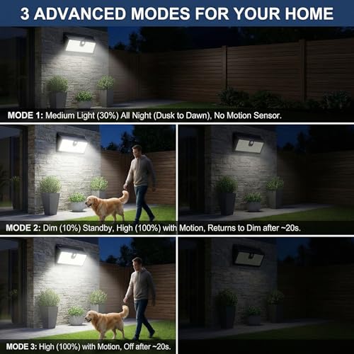 Solar Flood Lights Outdoor Motion Sensor, 452 LED Solar Security Lights with 26FT PIR Sensor, 270° Wide Angle, 30% Solar Conversion, IP65 Waterproof, 3 Modes for Yard Garage Fence Patio, 2 Pack