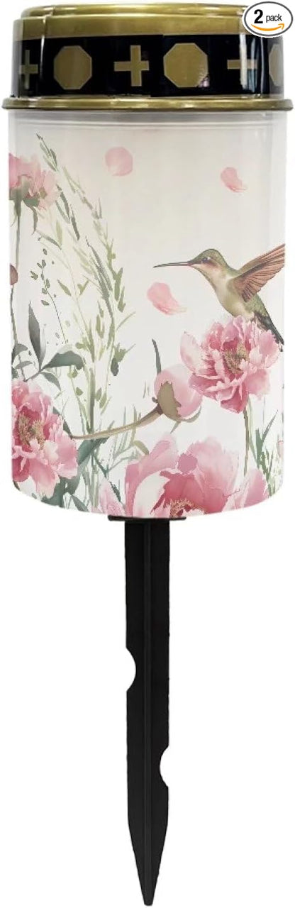 Hummingbird Cemetery Lights for Grave Solar Waterproof Led Solar Lights for Outside Solar Cross Cemetery Grave Cemetery Candle Holder for Grave Cemetery Light Blessed Candles