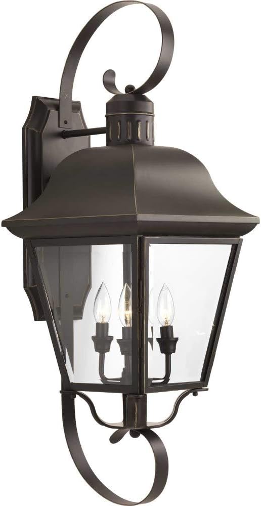 Progress Lighting Andover Collection 4-Light Clear Beveled Glass Farmhouse Outdoor Extra-Large Wall Lantern Light Antique Bronze