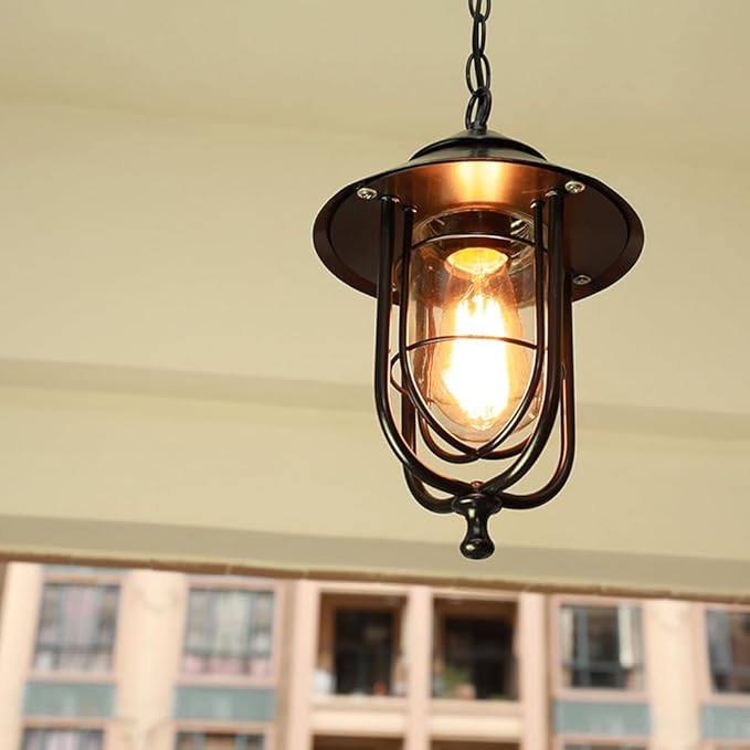 American Style Outdoor Light,Waterproof Wrought Iron with Transparent S Lampshade,Garden,Hallway,Villa Hanging | Lumora