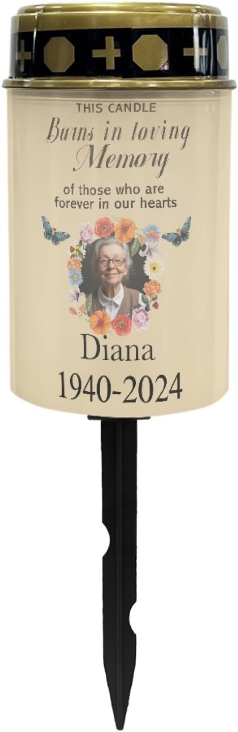 Memorial Grave Lights, Personalized Photo Solar Lights for Grave, Custom Photo Grave Cemetery Decor Candle Lamp Solar Power Lights