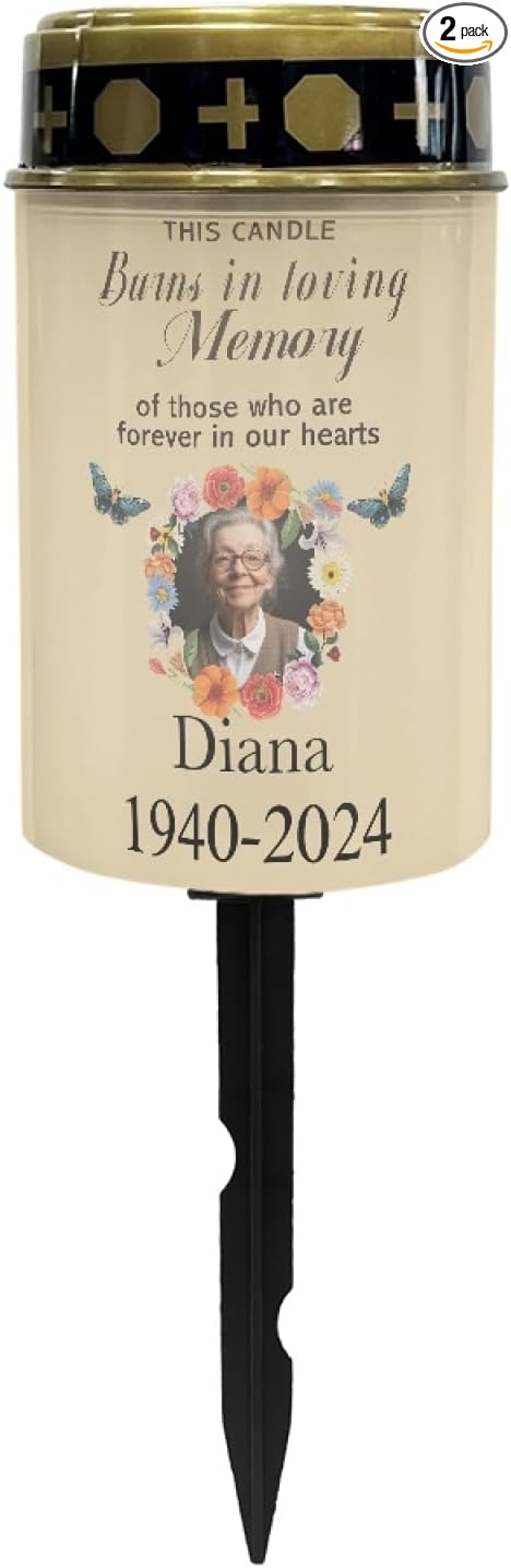 Memorial Grave Lights, Personalized Photo Solar Lights for Grave, Custom Photo Grave Cemetery Decor Candle Lamp Solar Power Lights
