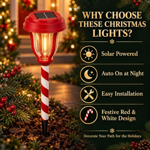 DERAYSION 12 Pack Solar Lights Outdoor, Christmas Solar Pathway Lights Auto On/Off Waterproof Garden Lights for Path, Yard, Walkway, Driveway Christmas Décor