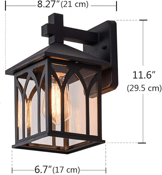 Kiven 1-Light Outdoor -Indoor Plug-in Wall Mount Lantern Downward Fixture Traditional Desigh Black Finish,Clear Glass Shade,UL Listed