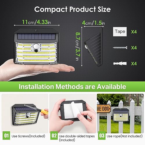 CLAONER Solar Lights Outdoor [𝟒 𝐏𝐚𝐜𝐤/126 LED], Wireless Motion Sensor Lights, IP65 Waterproof Security Lights 3 Modes, 270° Lighting Angle, Ultra-Bright Wall Lights for Deck Patio Fence Garage