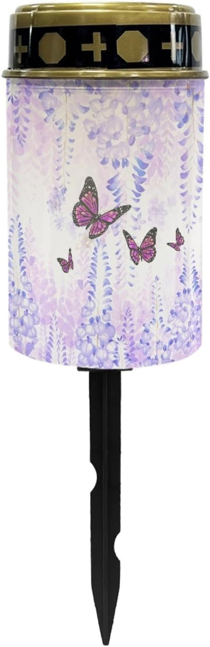 Butterfly Floral Solar Pathway Lights Outdoor LED Lantern Flameless Solar-Powered Fairy Lights for Outside,Waterproof Garden Lights for Yard Patio Driveway Path
