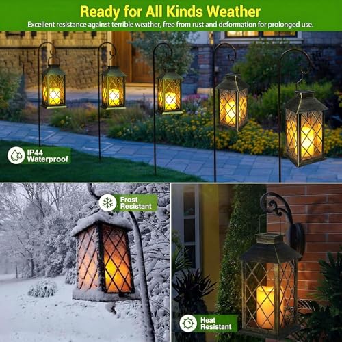 Yowin 2 Pack 14" Large Tempered Glass Solar Lanterns Outdoor Waterproof