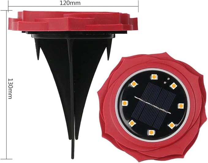 Solar Ground Lights 8 LED Disk Light With Red Rose Petal Shape Solar Powered Outdoor in-Ground Lights for Garden Driveways Lawn Yard Driveway Walkway Pool Patio Deck Pathway,4 Pack,Warm White