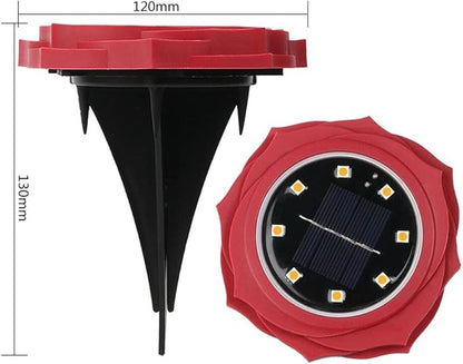 Solar Ground Lights 8 LED Disk Light With Red Rose Petal Shape Solar Powered Outdoor in-Ground Lights for Garden Driveways Lawn Yard Driveway Walkway Pool Patio Deck Pathway,4 Pack,Warm White