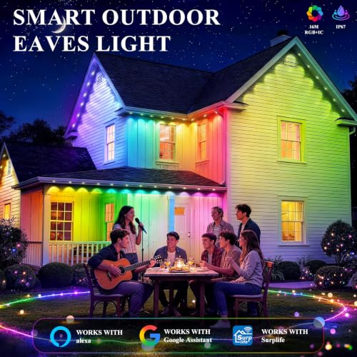 400FT Permanent Outdoor Lights, Smart RGB+IC Eaves Lights for House, App & Remote Control, LED Roofline Lights, Waterproof Exterior House Lights for Year-Round Christmas & Holiday Lighting
