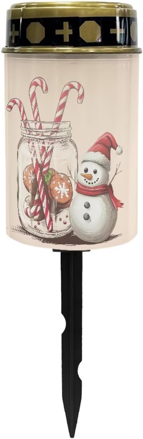 Candy Snowman Xmas Solar Lights Outdoor Waterproof for Grave Decorations for Cemetery Suitable for Garden Paths Yard