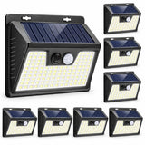 Solar Powered Lights Outdoor, 140 LED 8Pack Motion Sensor Light Outside, IP65 Waterproof Fence Security Lighting with 3 Modes for Yard Wall Garden Cool White