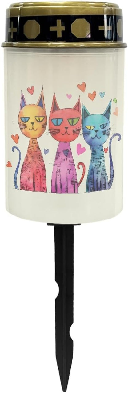 Colorful Cat Solar Outdoor Lights Solar Lights Waterproof Garden Stake Lights Solar Pathway Lights for Yard Patio Driveway Decoration Landscape Lighting Spotlights-Warm White Lights