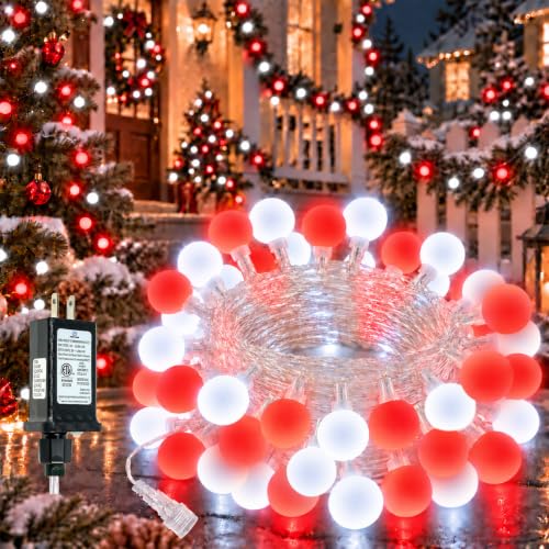 Connectable 100LED 43FT Red and White Christmas String Lights Indoor