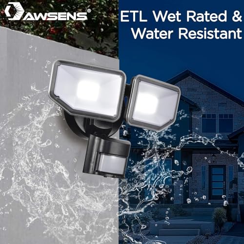 40W LED Security Lights Motion Sensor Light Outdoor, 180 Degree, 4000 LM Motion Security Light, 5000 K, ETL Water Resistant, Clear 2 Head Motion Detector Flood Light for Garage, Yard (Black)