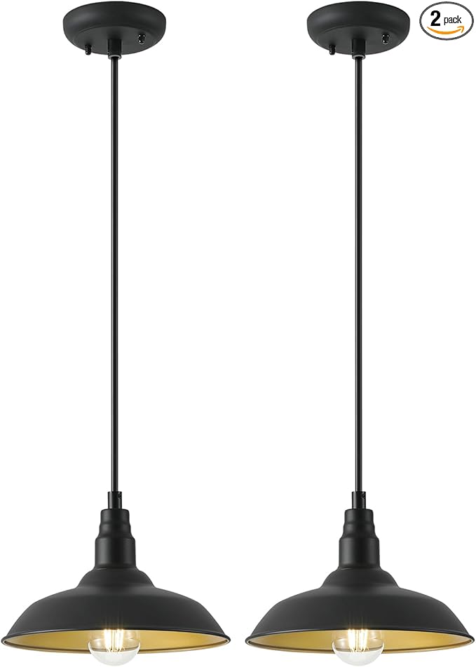 10in Dome Farmhouse Pendant Lights Black and Brass Kitchen Island Hanging Light Fixture for House, Outdoor Barn | Lumora