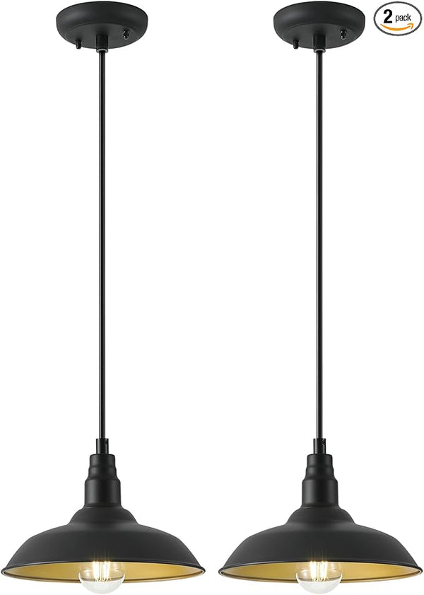 10in Dome Farmhouse Pendant Lights Black and Brass Kitchen Island Hanging Light Fixture for House, Outdoor Barn | Lumora