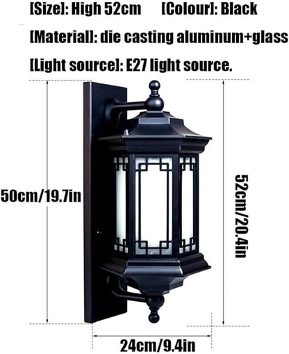 Chinese Style Farmhouse Villa Exterior Wall Lamp,Outdoor Waterproof Light with Frosted S Shade Alumiexpression Artistique M Sconces,Vintage Door Hall Garden Patio Doorway