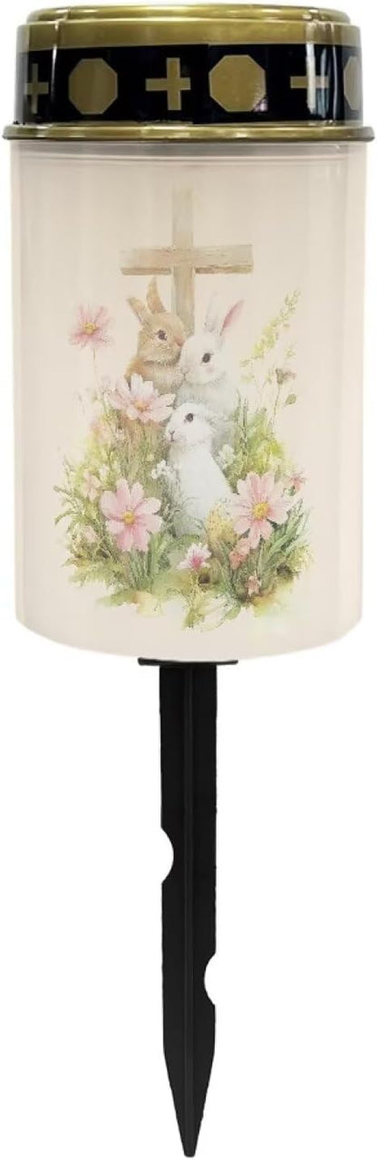 Garden Stake Light, Easter Bunny Cross Solar Lights for Cemetery Grave,Solar Pathway Lights Outdoor,Lawn Yard Patio Garden Decor