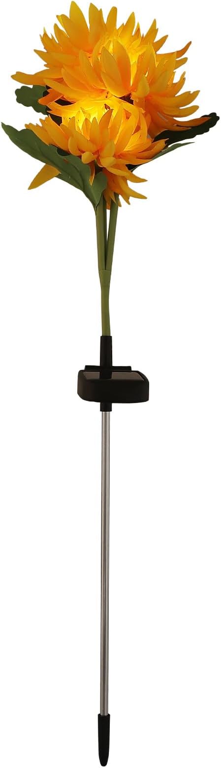 Solar Chrysanthemum Garden Lights 3-Head Yellow Solar Pathway Lamps with Ground Stake for Outdoor Lawn Patio | Lumora