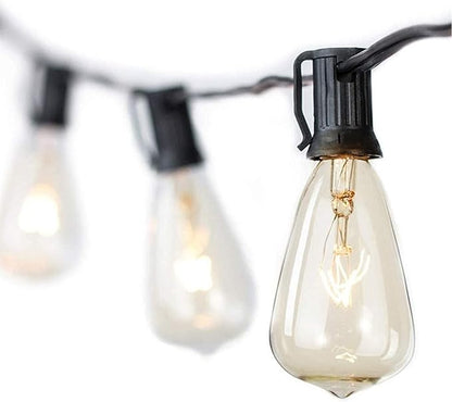SUNSGNE 10Ft Outdoor Patio String Lights with 11 Edison Bulbs (1 Spare), Vintage Edison Bulb String Lights for Patio Garden Backyard Porch Bistro Umbrella Party, 7 Watt E12 Base, Black Wire