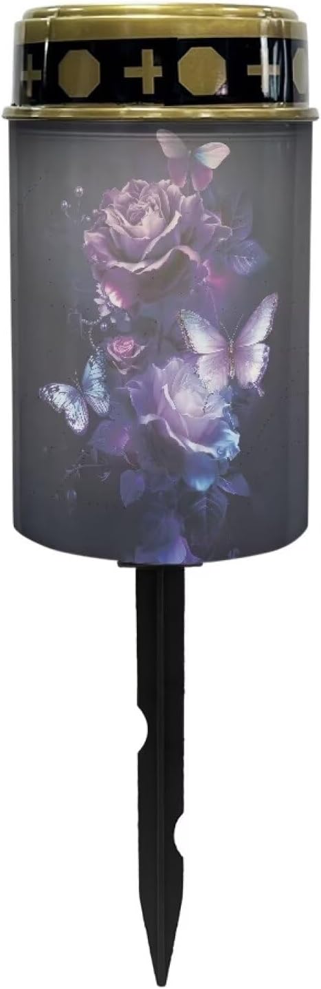 Butterfly Rose Solar Lights for Cemetery Grave Solar Lights for Cemetery Memorial Stake Solar Lights Waterproof Outdoor Garden Stake Solar Cemetery Cross for Grave Yard Decorations