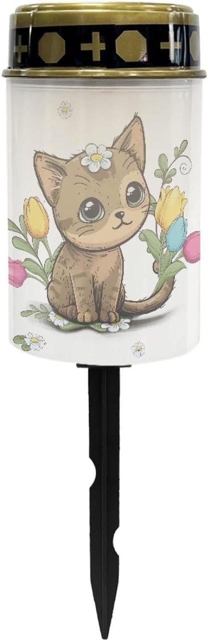 Cute Cat Outdoor Stake Lights Solar Warm White Lights for Yard Patio Waterproof Pathway Lights Flameless Garden Lights for Party Home Landscape Lighting