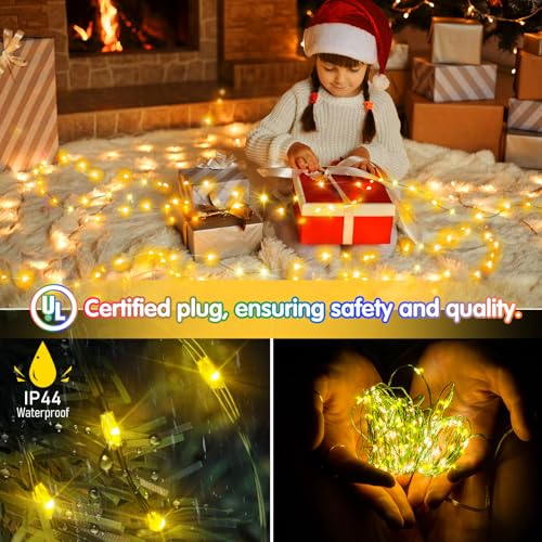 KNONEW 203FT 600LED Green Wire Outdoor Fairy Lights Plug in Warm White Xmas
