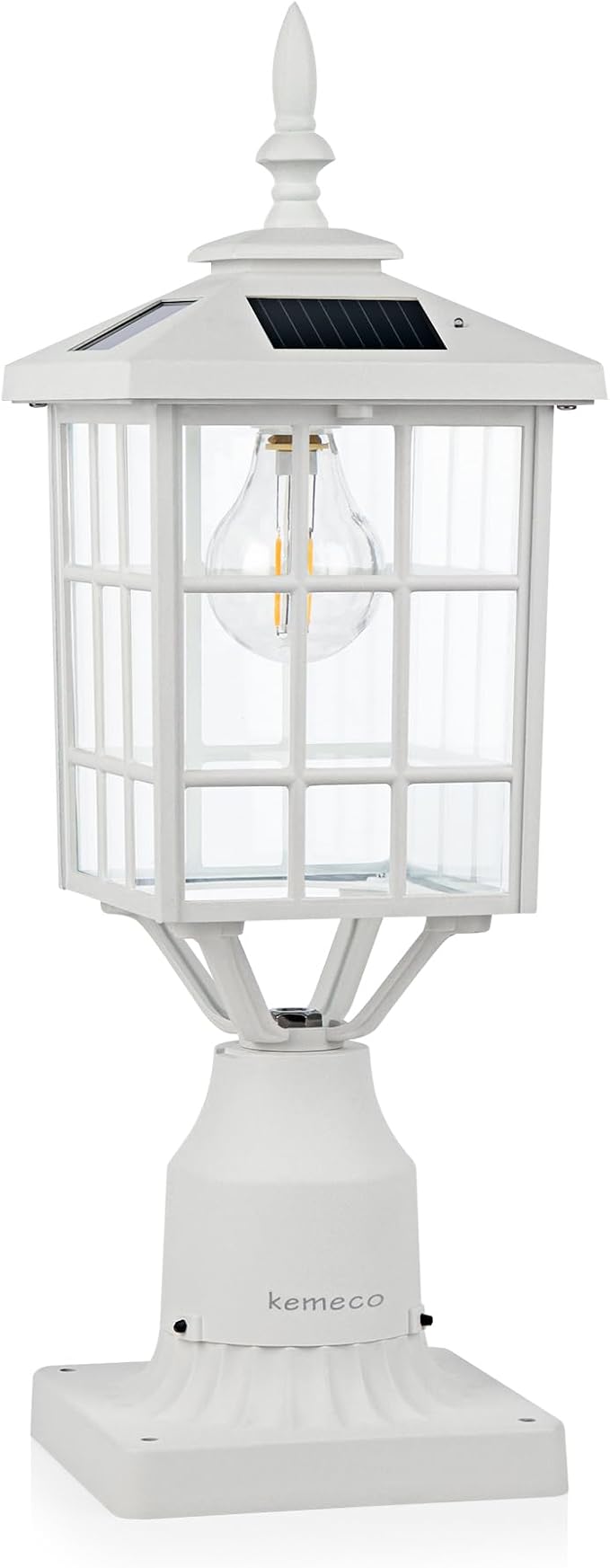 Kemeco ST4224Q-W Solar Post Light Outdoor Led Squared Frame Fixture with 3" Pier Mount Base for Garden Street Pole | Lumora