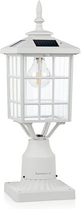 Kemeco ST4224Q-W Solar Post Light Outdoor Led Squared Frame Fixture with 3" Pier Mount Base for Garden Street Pole | Lumora