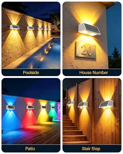 Solar Fence Lights Outdoor, 2 Pack Fence Solar Lights Waterproof