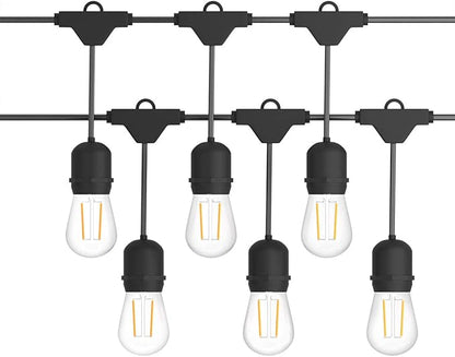 Costzon LED String Lights, 48 Ft Waterproof Commercial Grade Decorative Outdoor String Lights, UL Listed, 15 Hanging Sockets, 16PCS S14 2W LED Bulbs, Suitable for Garden Café Wedding Malls (1 Pack)