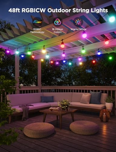 Govee Smart Outdoor String Lights 2, 48ft RGBIC Patio Lights with 15 Bulbs (Pack of 2)