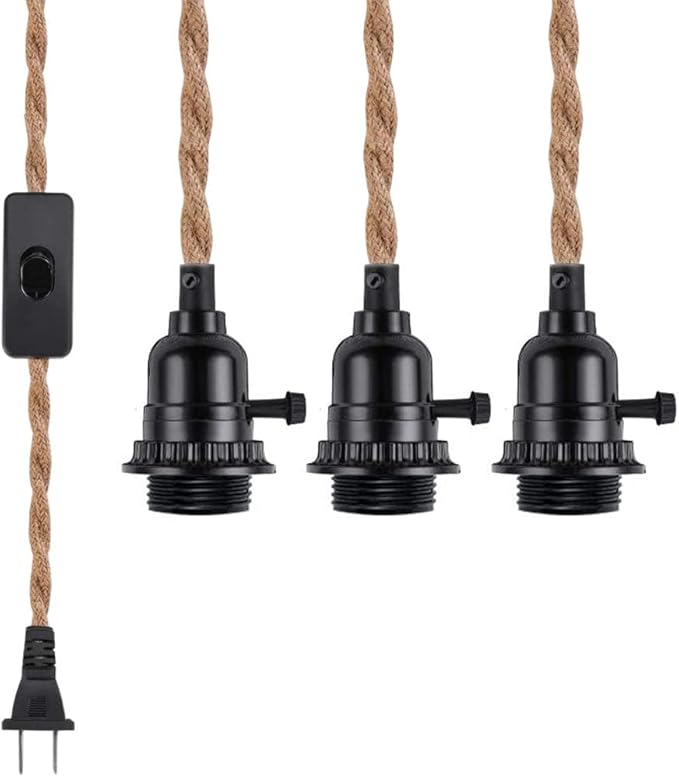 Fantado Jute Rope Triple Socket Black Pendant Light Lamp Cord for Lanterns, Switch, 19 FT by PaperLanternStore | Lumora