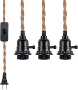 Fantado Jute Rope Triple Socket Black Pendant Light Lamp Cord for Lanterns, Switch, 19 FT by PaperLanternStore | Lumora