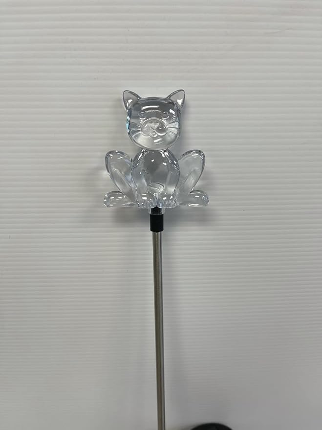 Set of 2 Clear Acrylic Cat Solar Garden Yard Landscape Path Stick LED Lights
