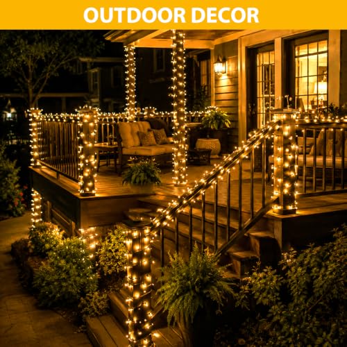 Nisocy 400FT Warm White Christmas String Lights with Remote, Green Wire LED Mini Lights, 8 Modes, Timer, Plug-in Indoor Outdoor Lights for Christmas Tree, Garland, Patio, Wedding and Holiday Decor