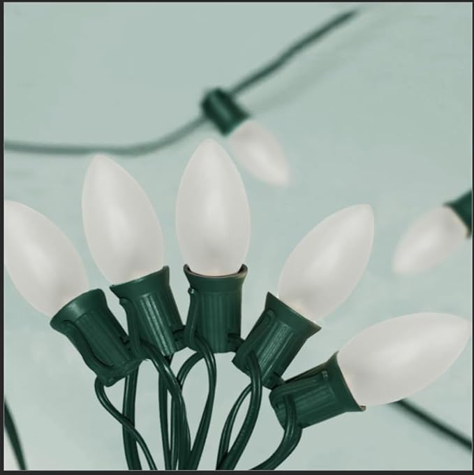 25Ft Frosted White Christmas Lights C9 Vintage Christmas String Lights with 26 Frosted White Bulbs(1 Spare) Hanging | Lumora
