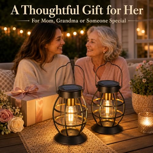 LeiDrail Solar Lanterns Outdoor, Hanging Metal Lights, Dual LED, 4 Pack