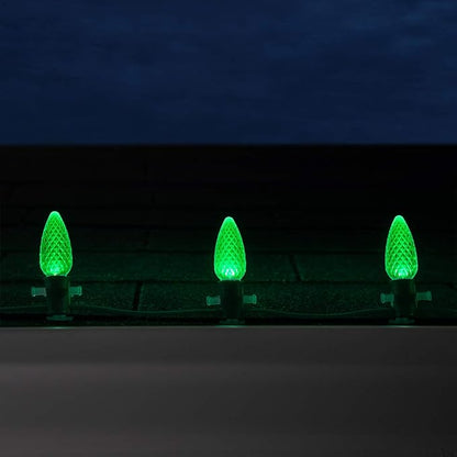 Wintergreen Lighting 100 C9 OptiCore LED Commercial Outdoor Christmas Lights – Heavy Duty Christmas String Lights; Green Wire (100 ft, Green)