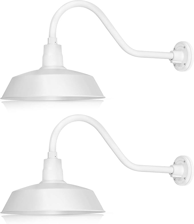 14in. White Outdoor Gooseneck Barn Light Fixture With 22in. Long Extension Arm - Wall Sconce Farmhouse, Antique | Lumora
